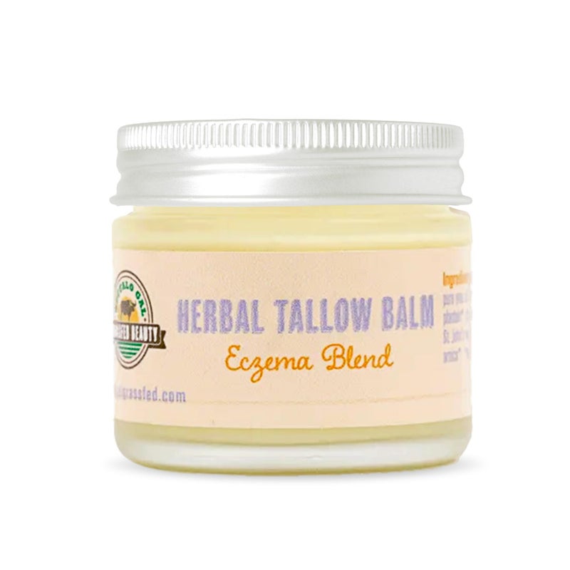 Buffalo Gal Grassfed Beauty Herbal Tallow and Honey Balm for Eczema Dry Rendered Therapeutic Grade Lab Tested Tallow 100 Grassfed Superior Tallow Moisturizer for Face and Body Organic 2 oz